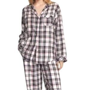 VS Black White Red Plaid Long Cotton Modal Blend Flannel Pajamas